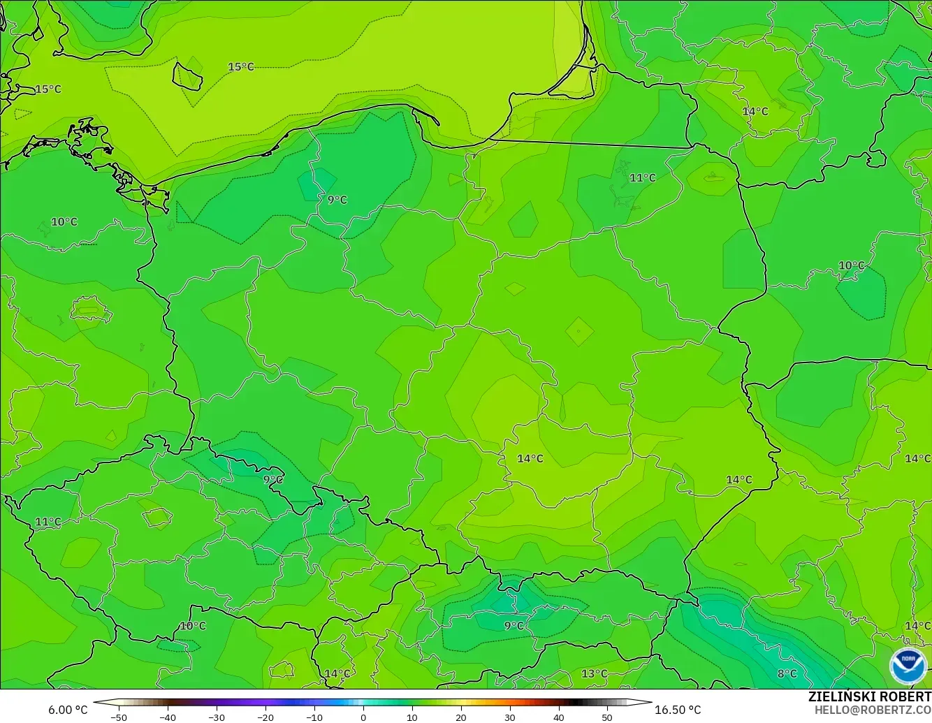 GFS model - Polonya, 2 m Sıcaklık