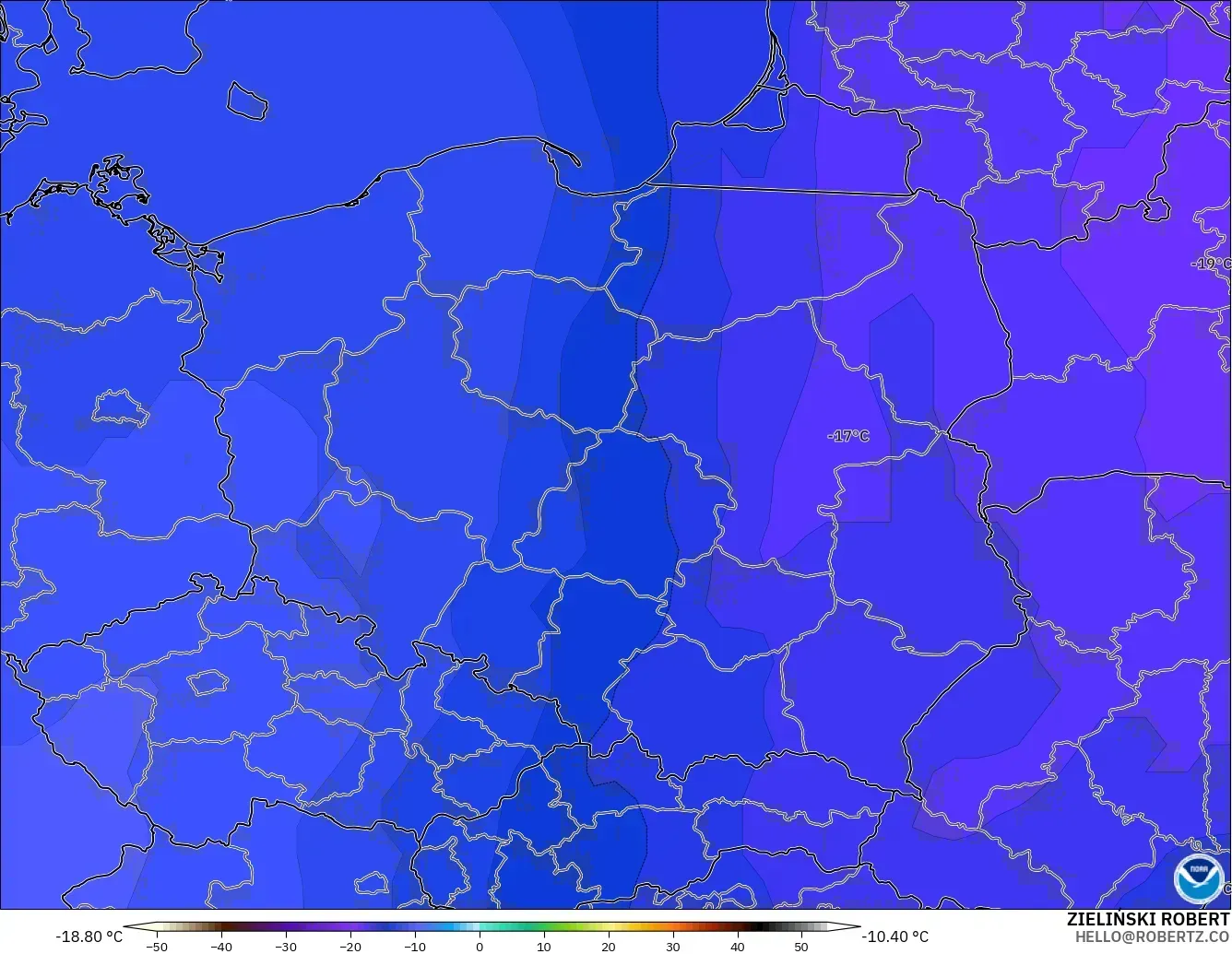 GFS model - Polonya, 500 hPa Sıcaklık