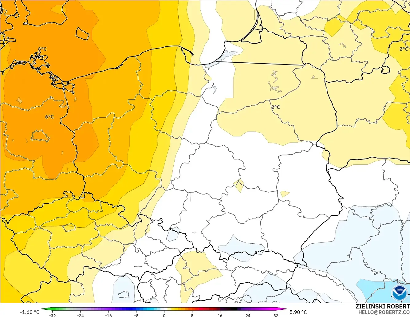 GFS model - Polonya, 850 hPa Sıcaklık Anomalisi