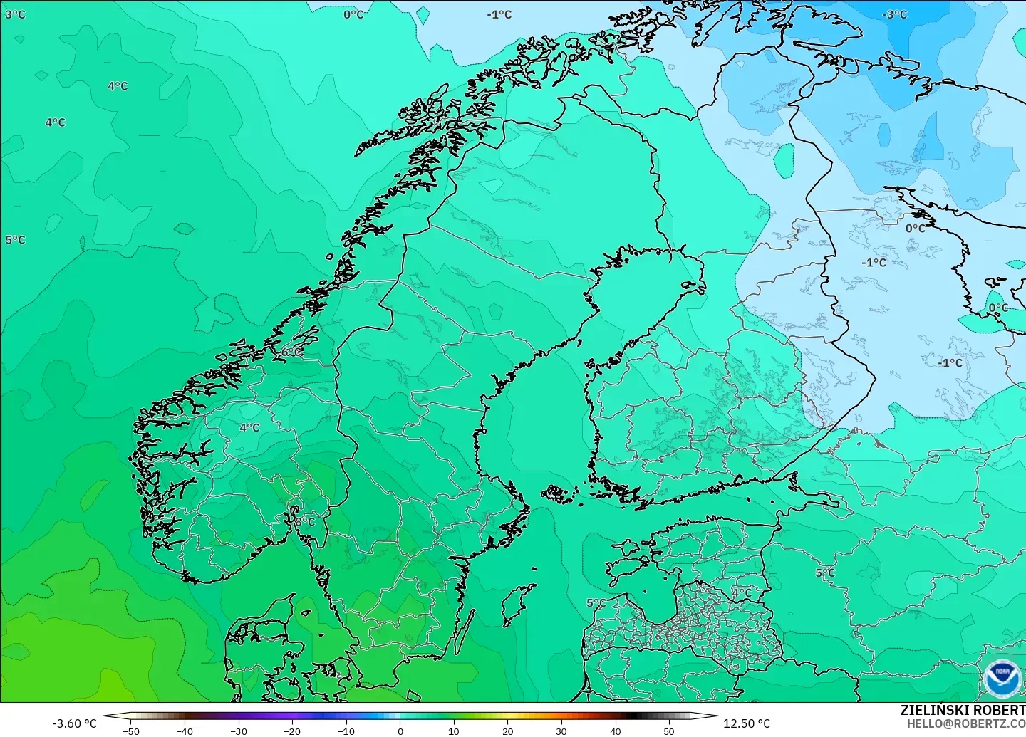 GFS model - İskandinavya, 850 hPa Sıcaklık