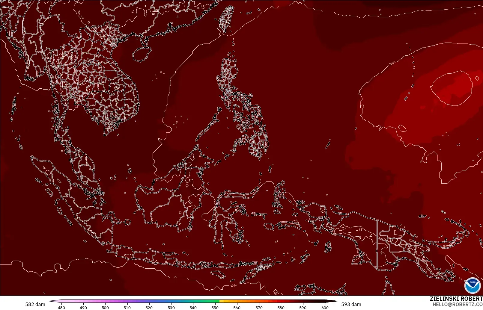 GFS model - Güneydoğu Asya, 500 hPa’da jeopotansiyel yükseklik