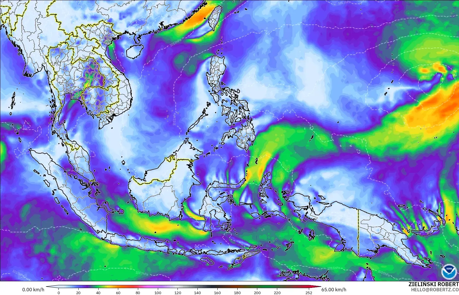 GFS model - Güneydoğu Asya, Rüzgâr Esintileri