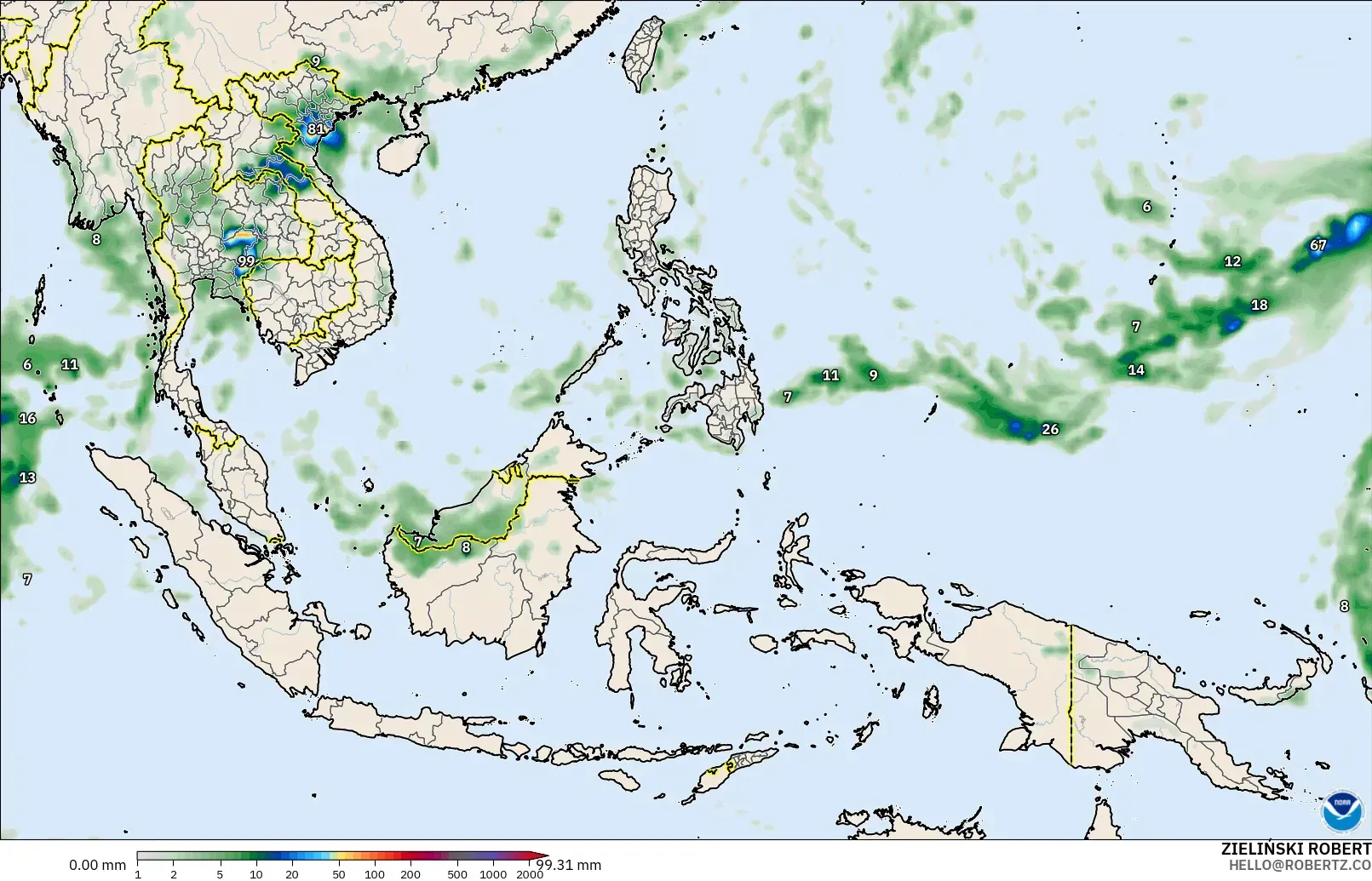 GFS model - Güneydoğu Asya, Yağış Birikimi