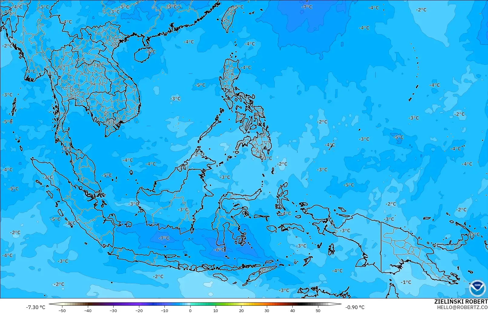 GFS model - Güneydoğu Asya, 500 hPa Sıcaklık