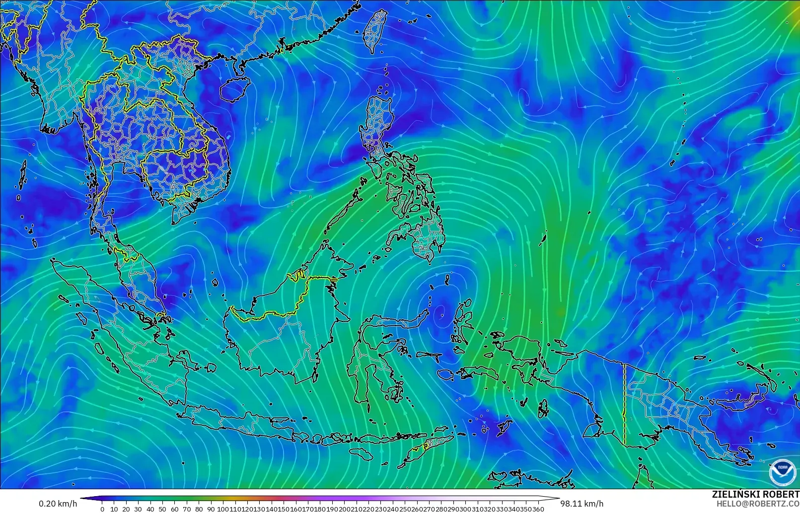 GFS model - Güneydoğu Asya, 300 hPa Rüzgârı (jet)