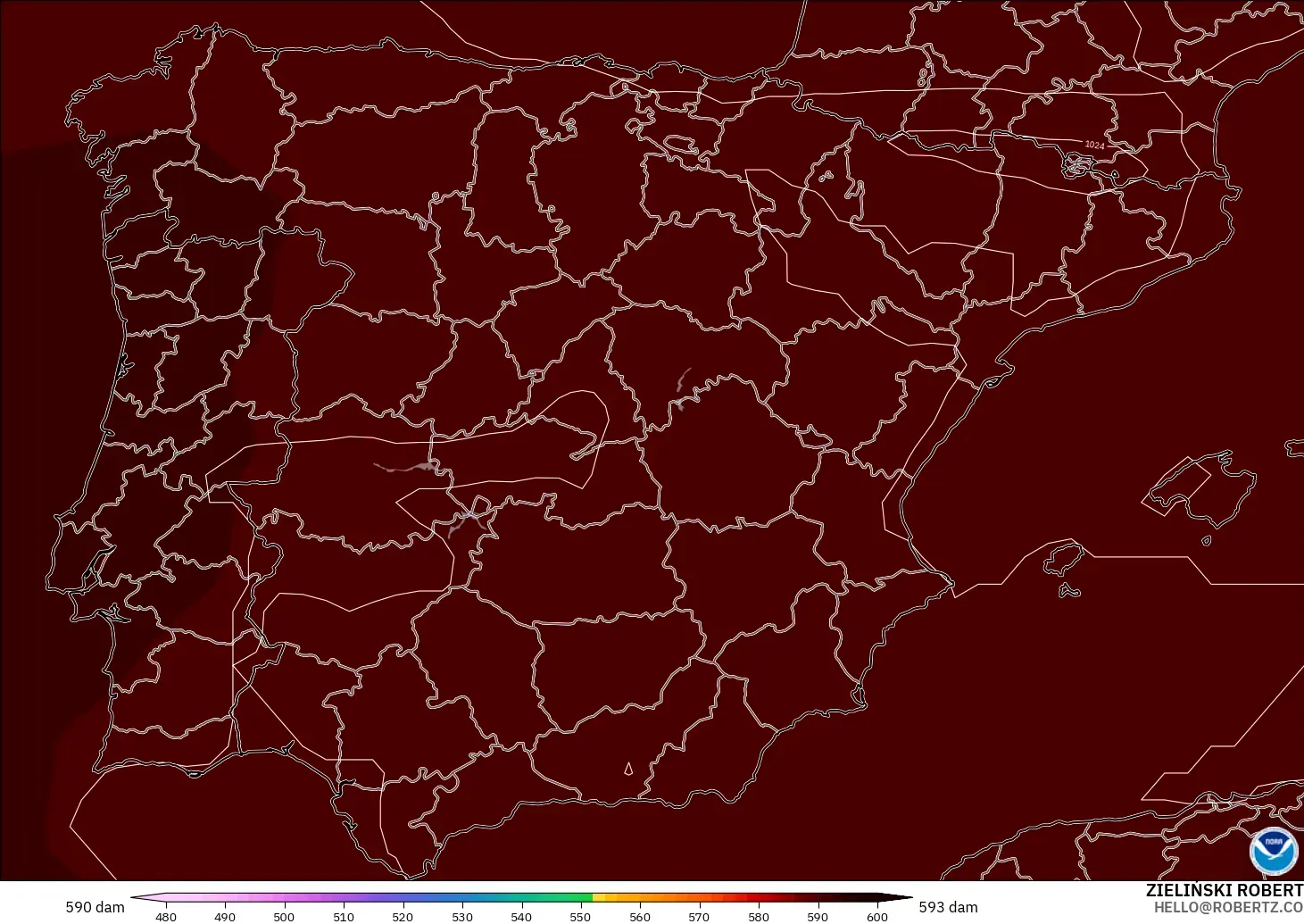 GFS model - İspanya, 500 hPa’da jeopotansiyel yükseklik