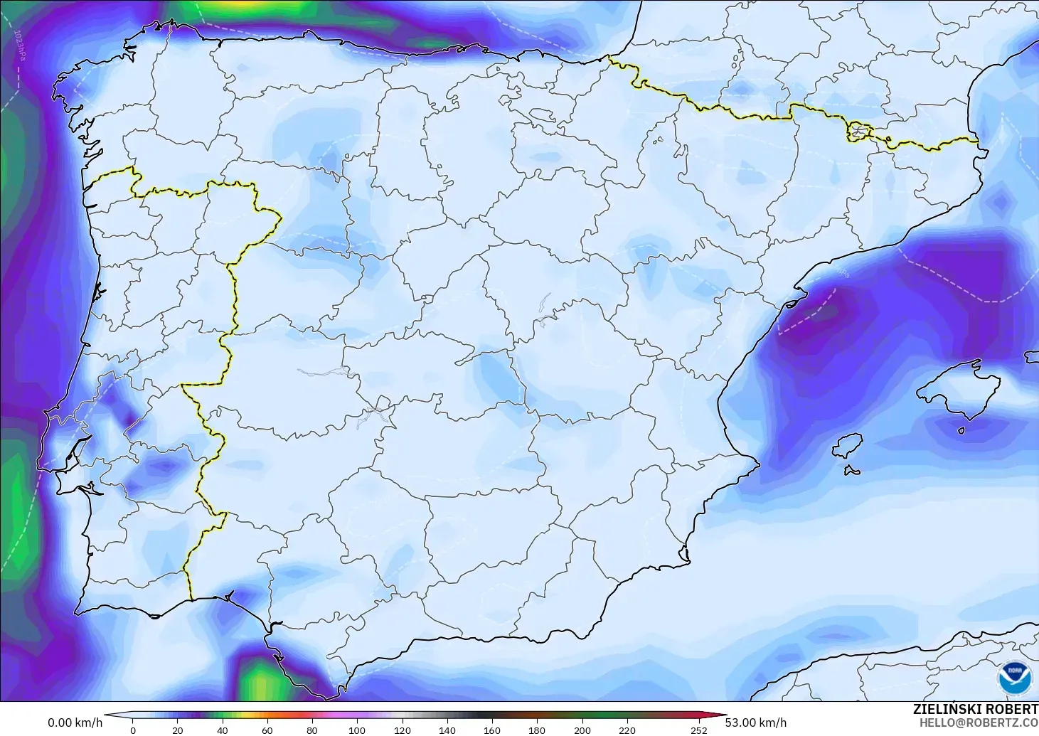 GFS model - İspanya, En Yüksek Rüzgâr