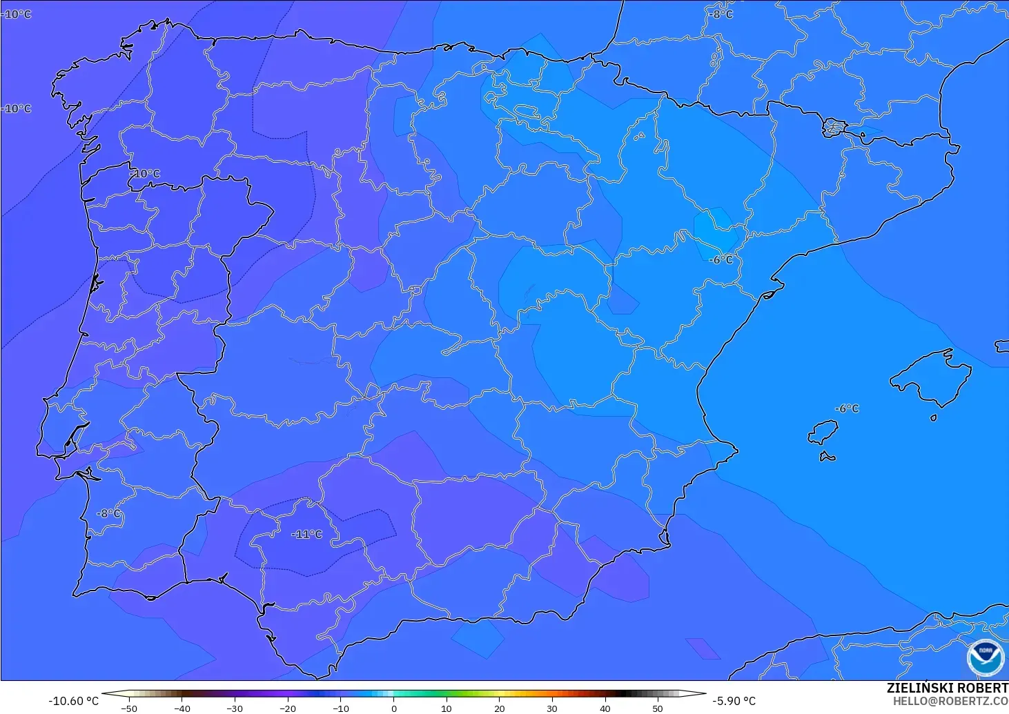 GFS model - İspanya, 500 hPa Sıcaklık
