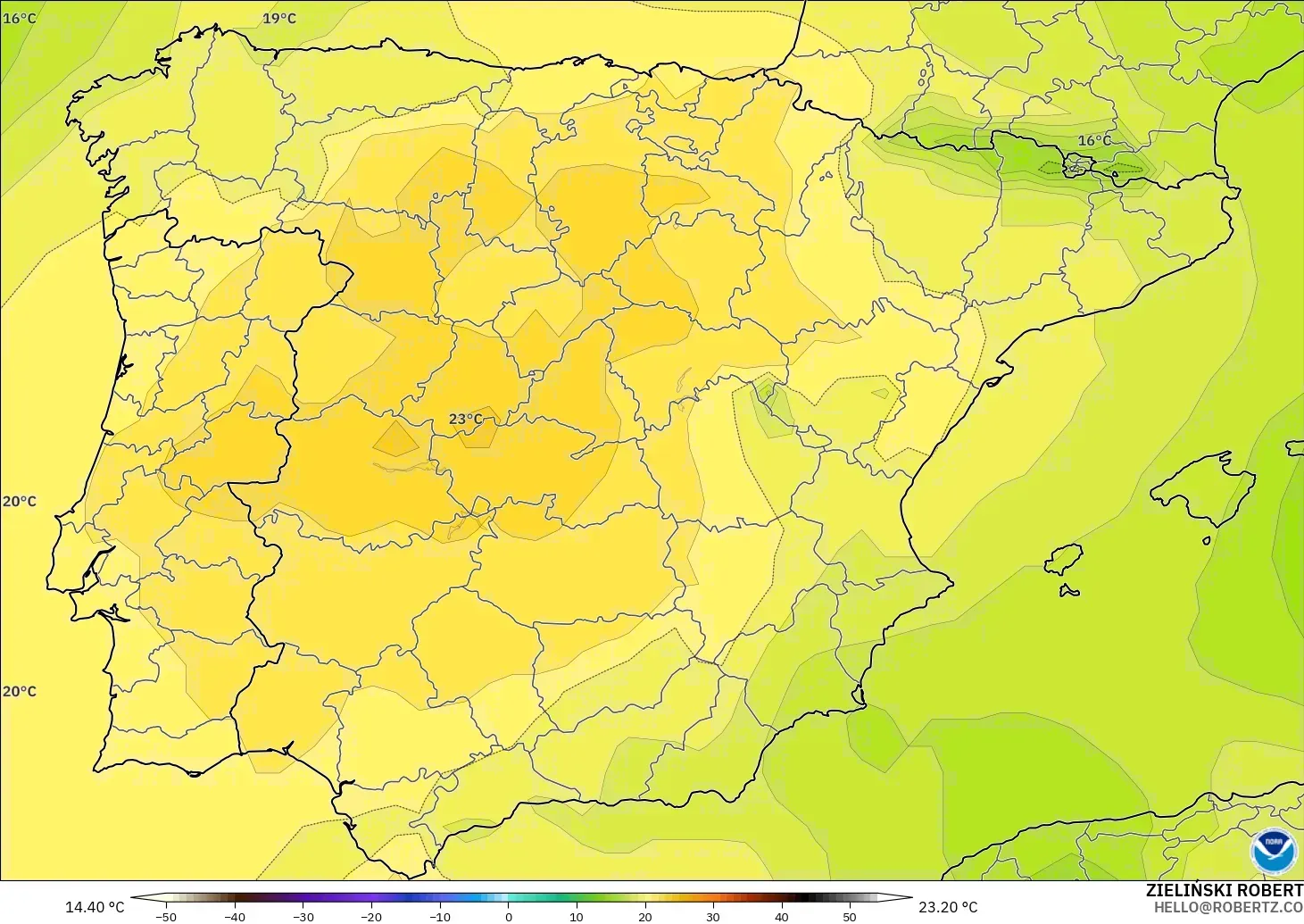 GFS model - İspanya, 850 hPa Sıcaklık