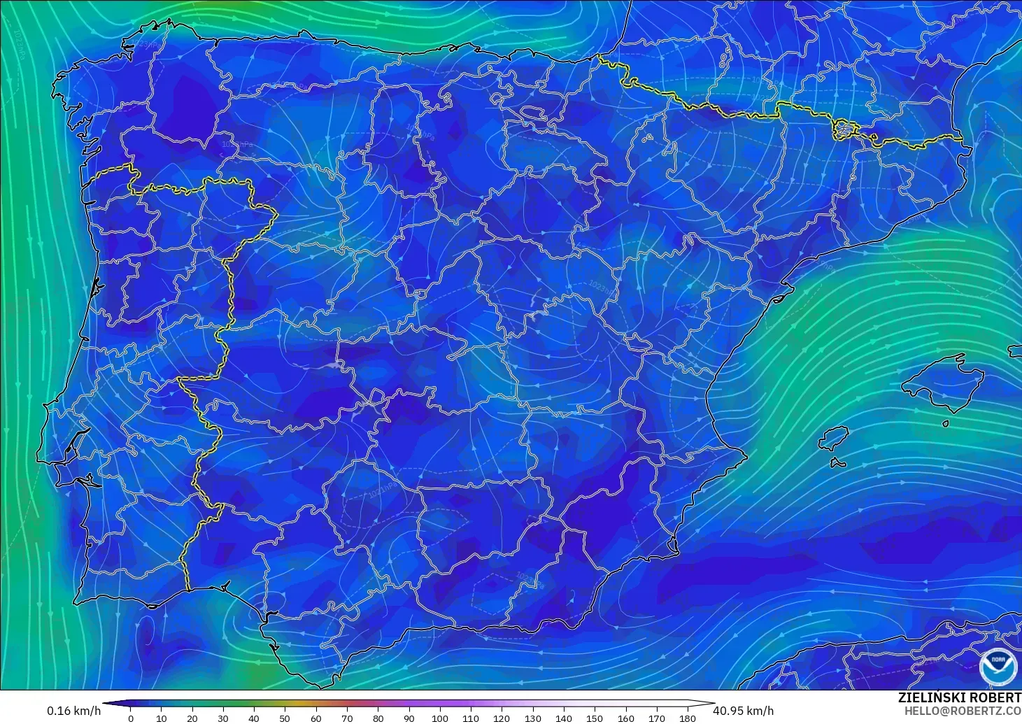 GFS model - İspanya, 10 m Rüzgâr