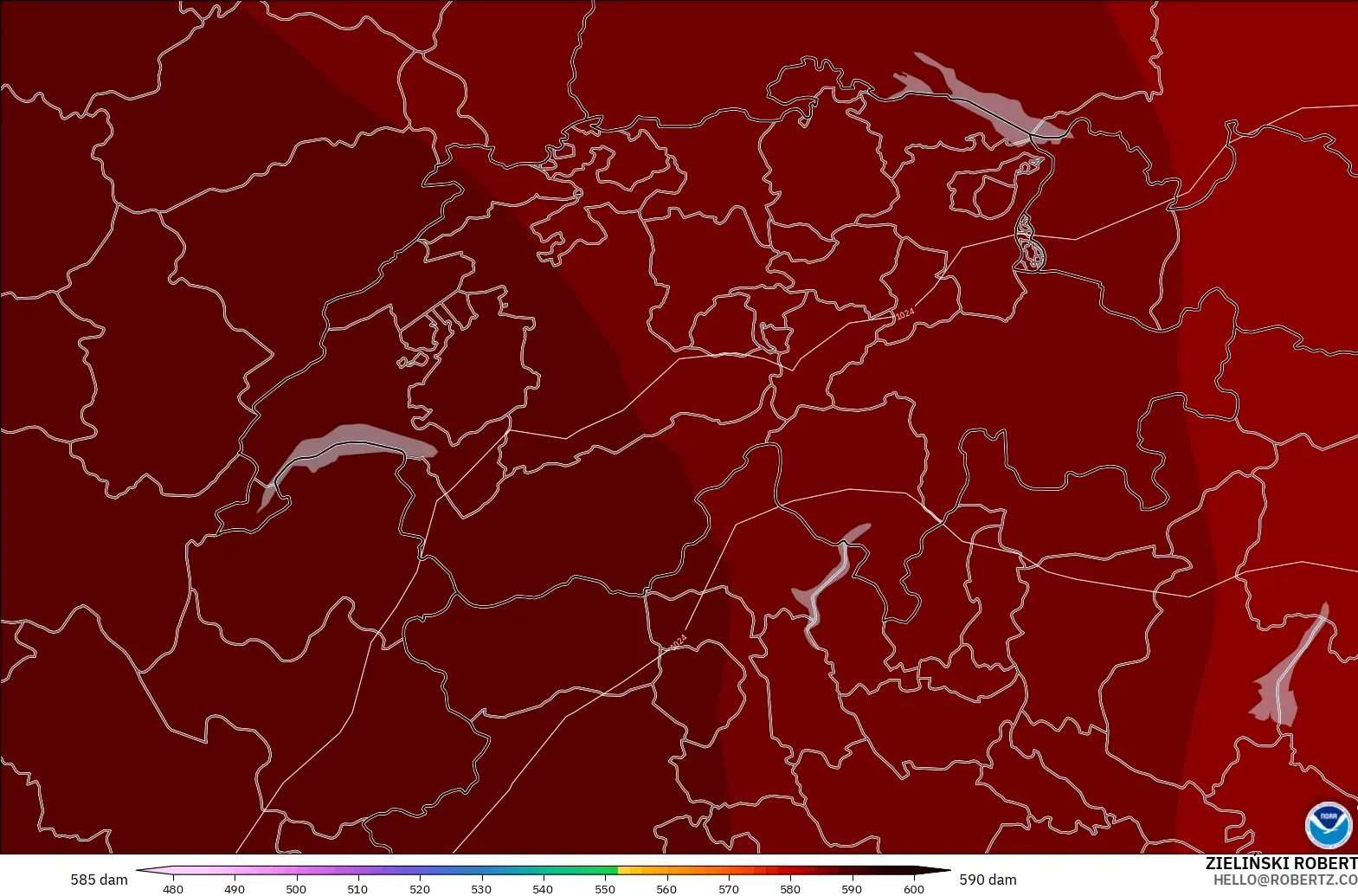 GFS model - İsviçre, 500 hPa’da jeopotansiyel yükseklik