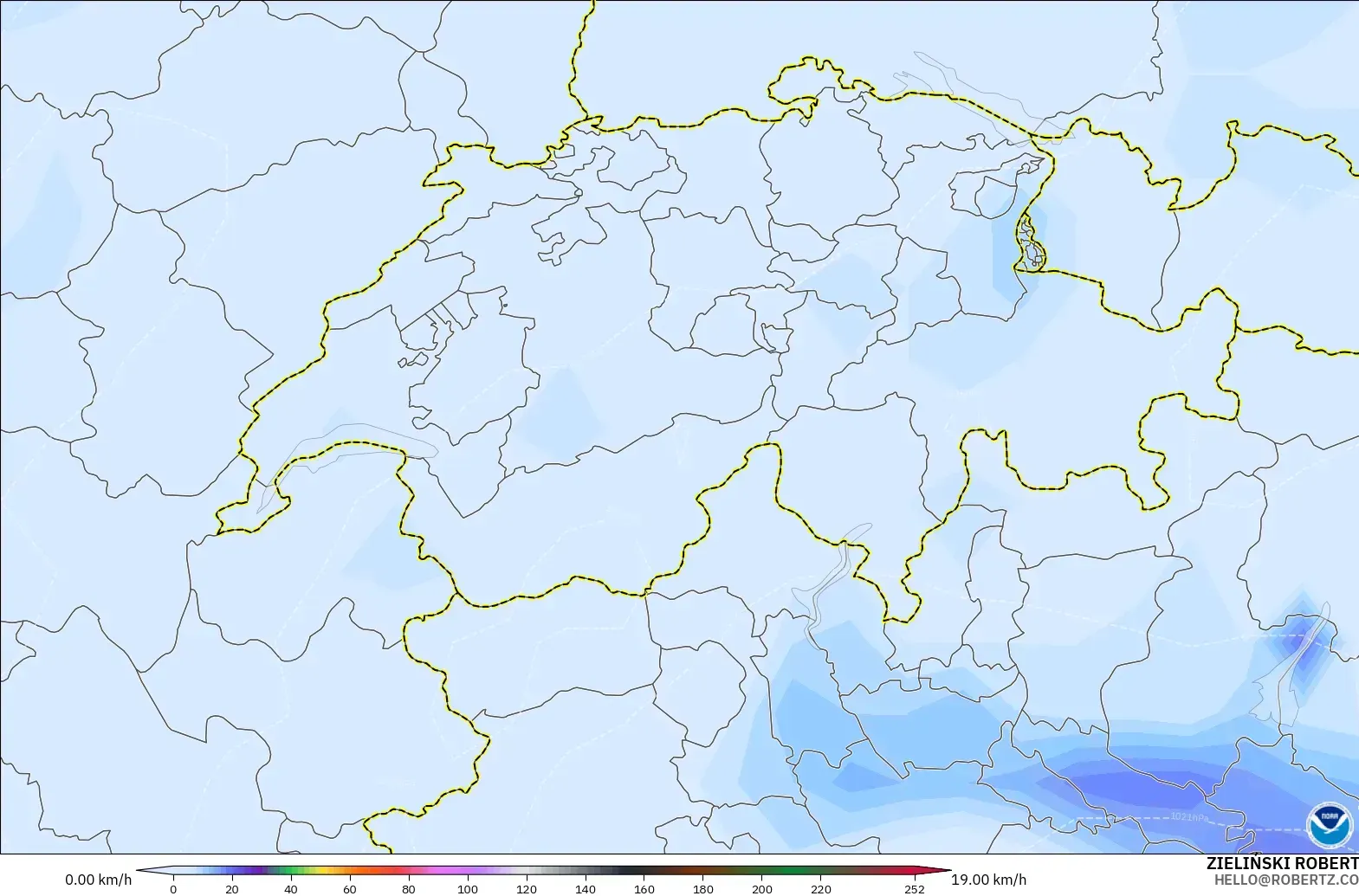 GFS model - İsviçre, En Yüksek Rüzgâr