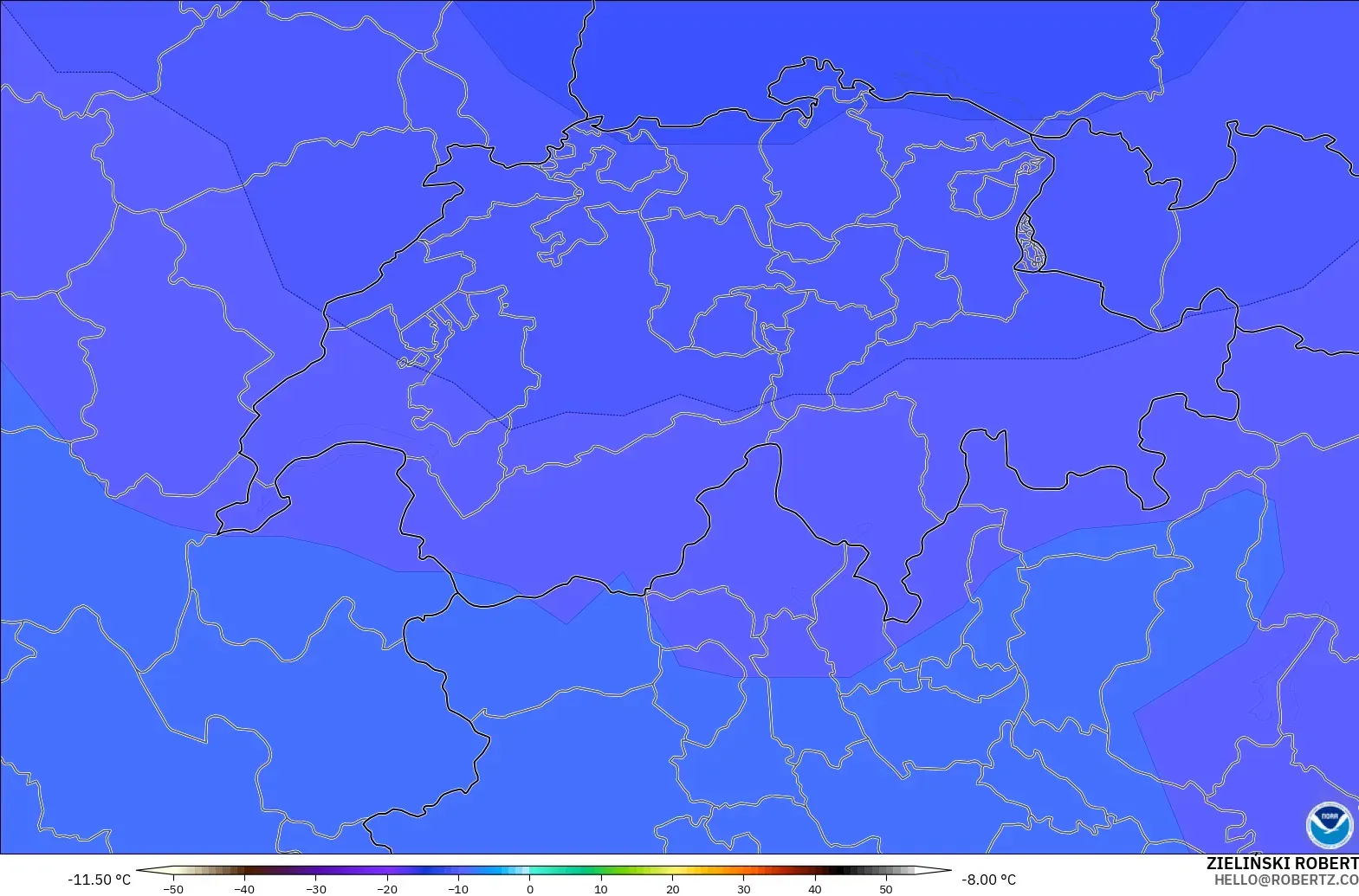 GFS model - İsviçre, 500 hPa Sıcaklık