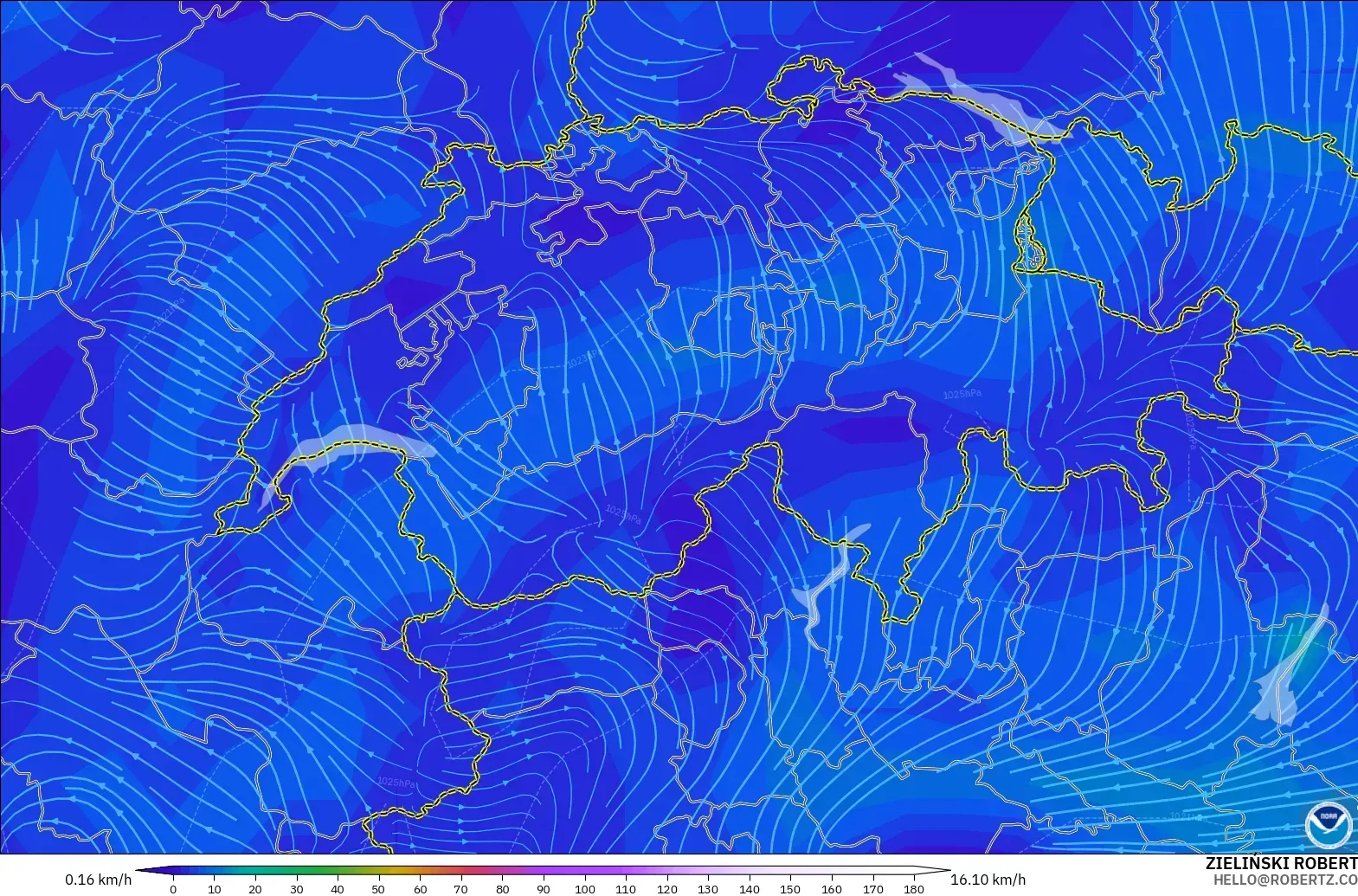 GFS model - İsviçre, 10 m Rüzgâr