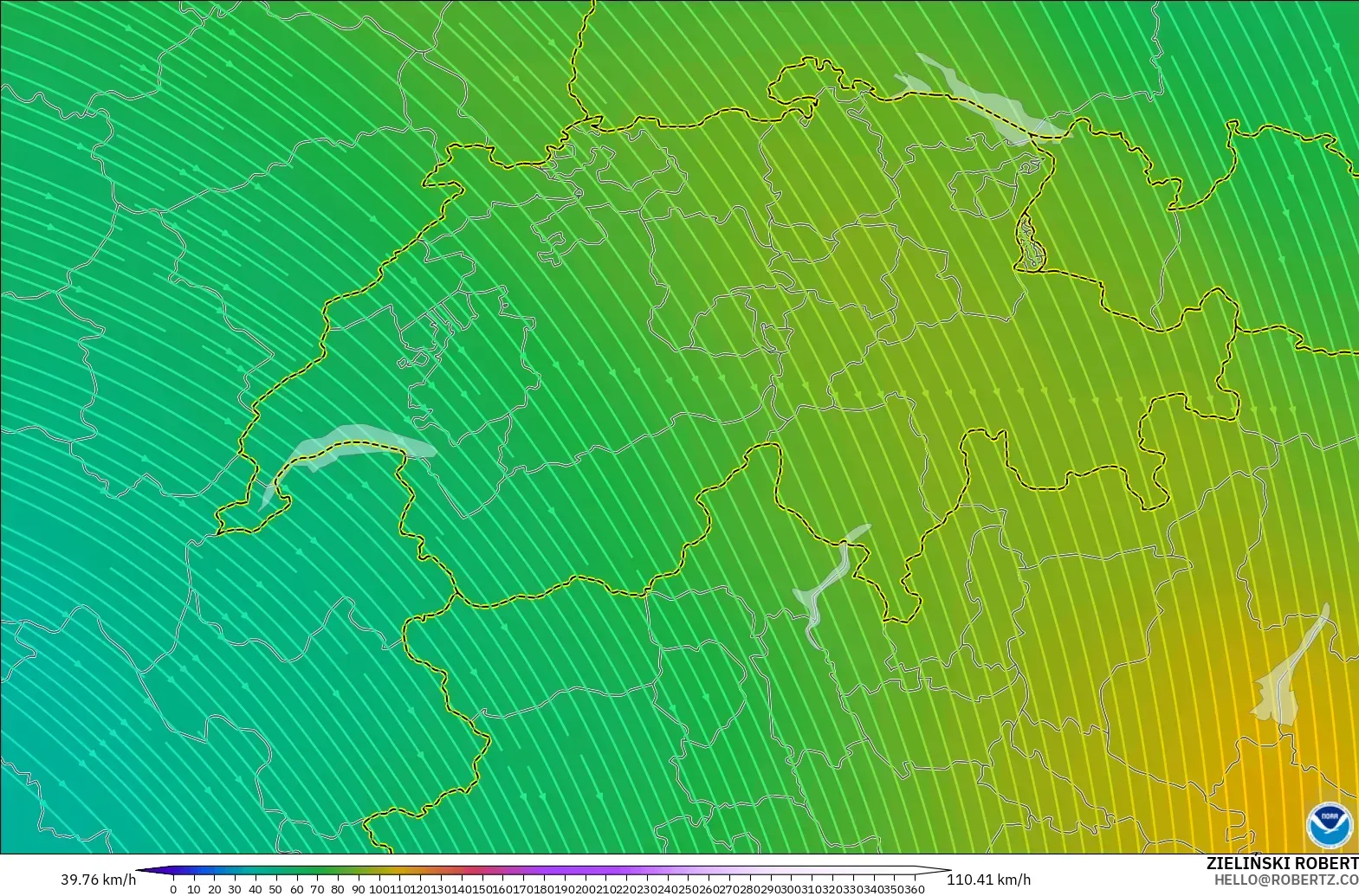 GFS model - İsviçre, 300 hPa Rüzgârı (jet)