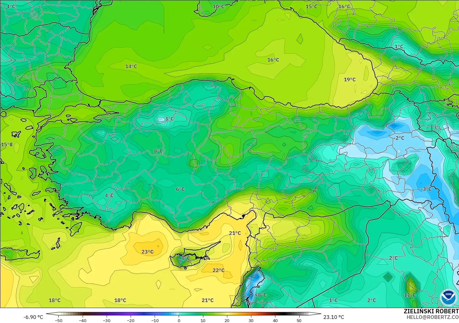 GFS model - Türkiye, 2 m Çiy Noktası