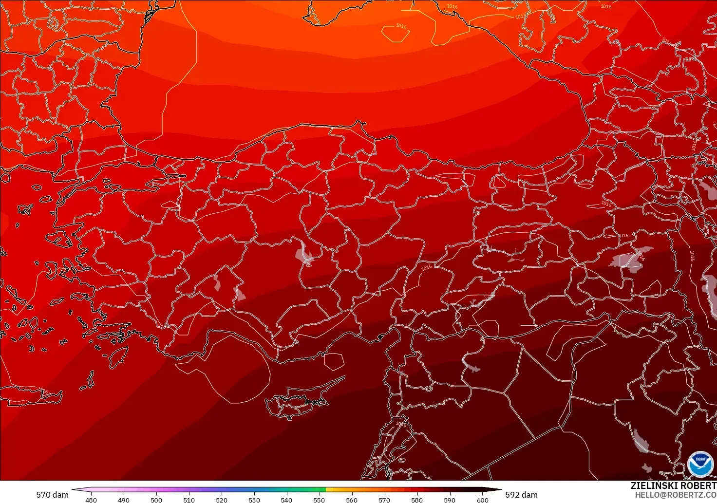 GFS model - Türkiye, 500 hPa’da jeopotansiyel yükseklik