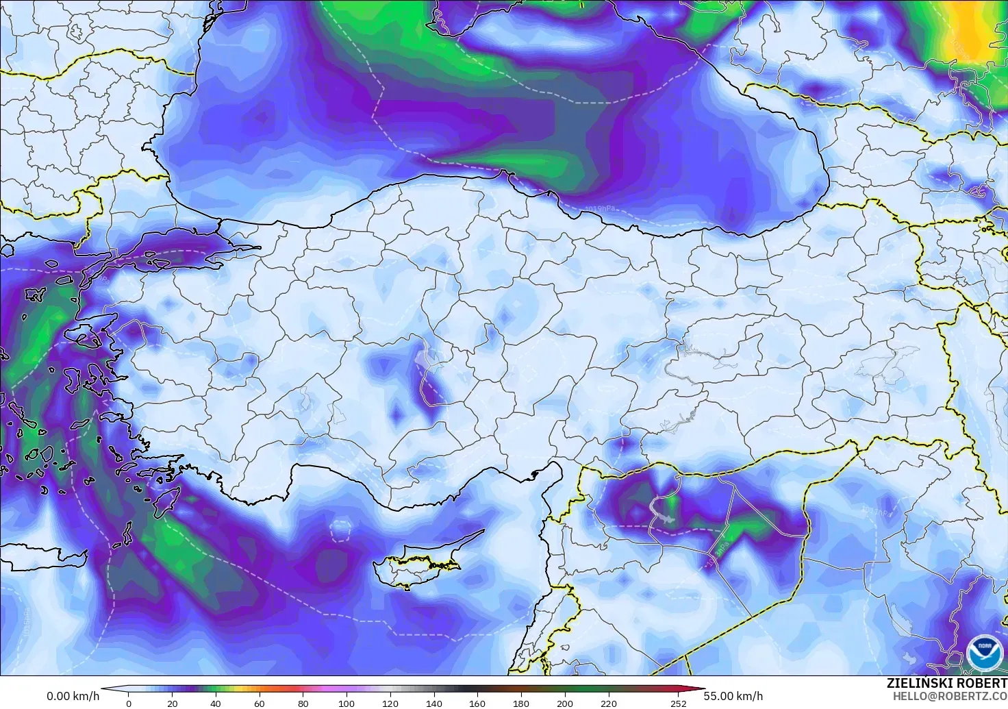 GFS model - Türkiye, En Yüksek Rüzgâr