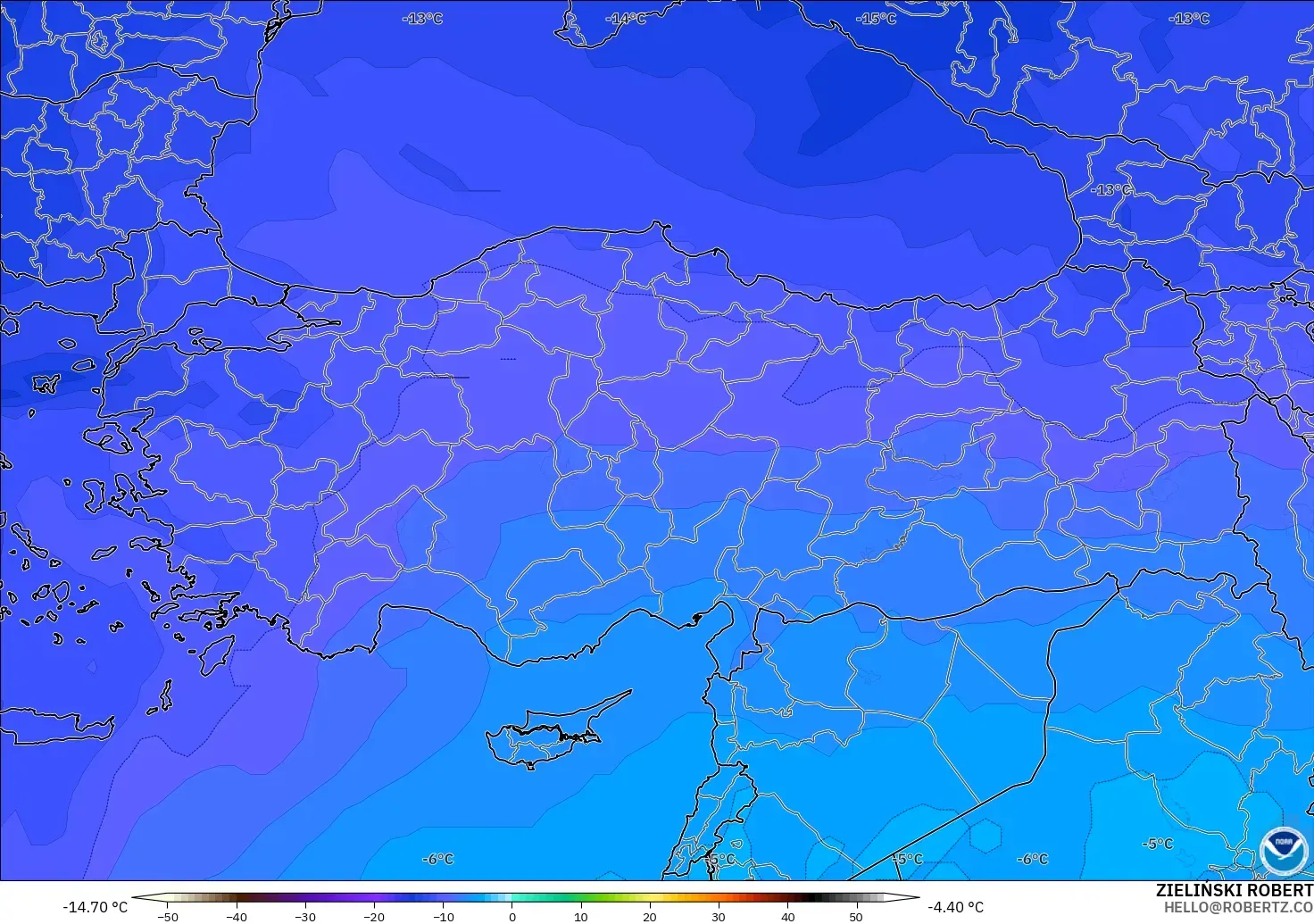 GFS model - Türkiye, 500 hPa Sıcaklık