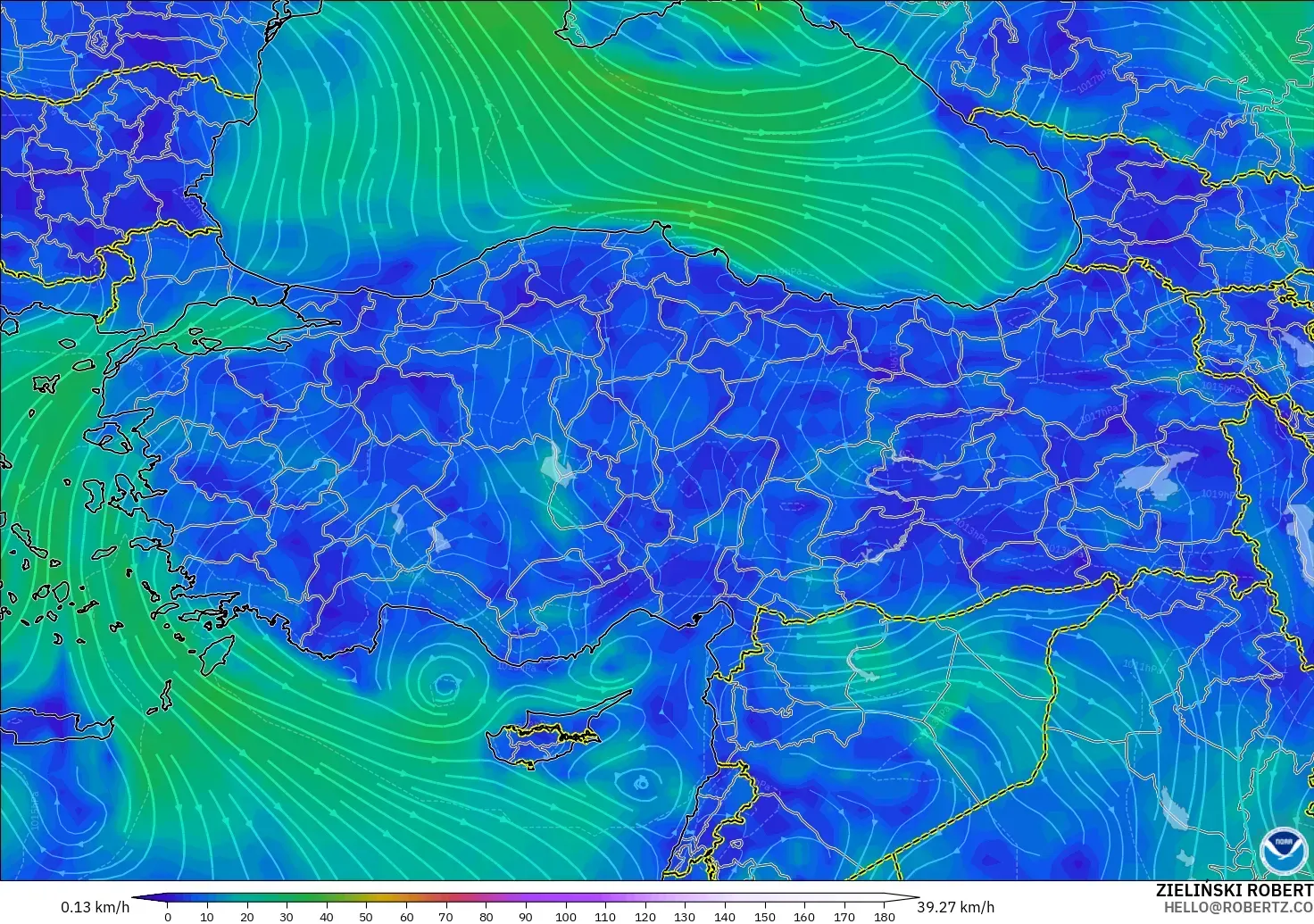 GFS model - Türkiye, 10 m Rüzgâr