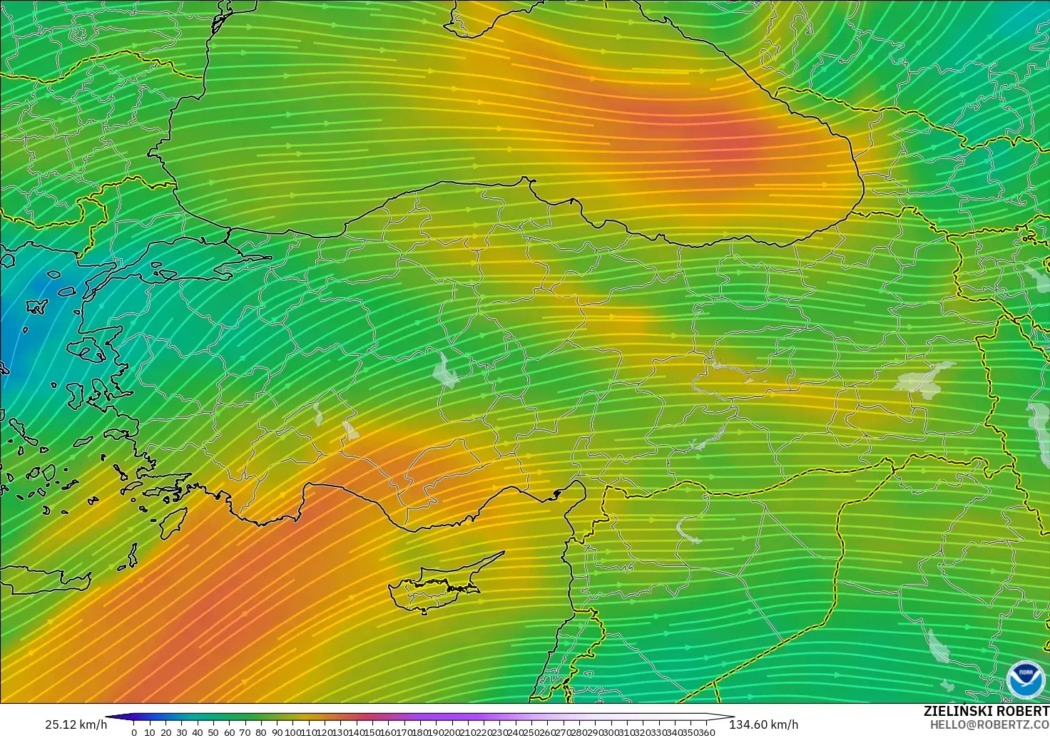 GFS model - Türkiye, 300 hPa Rüzgârı (jet)