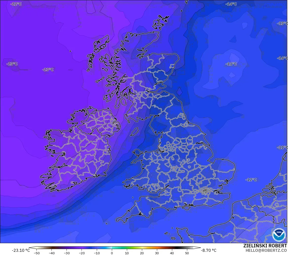 GFS model - Birleşik Krallık, 500 hPa Sıcaklık