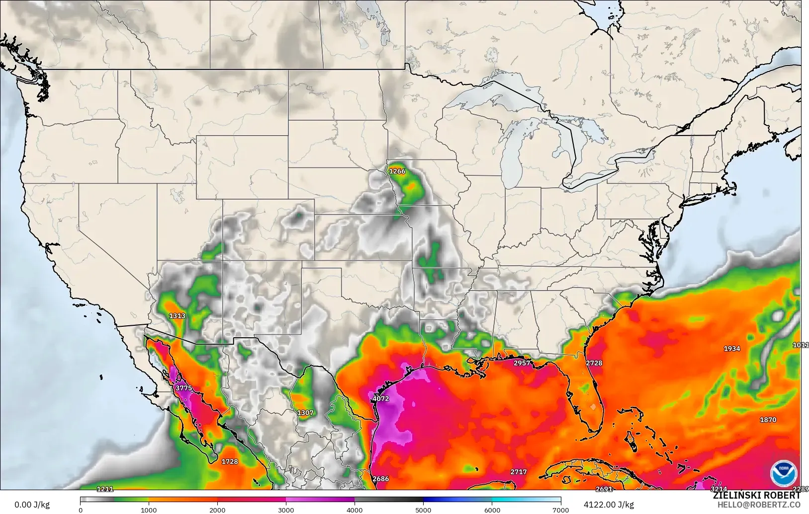 GFS model - Amerika Birleşik Devletleri, CAPE
