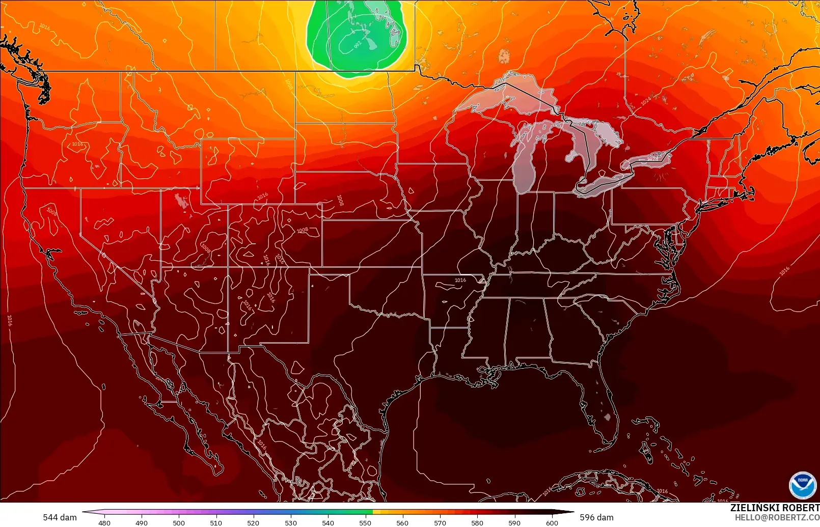 GFS model - Amerika Birleşik Devletleri, 500 hPa’da jeopotansiyel yükseklik