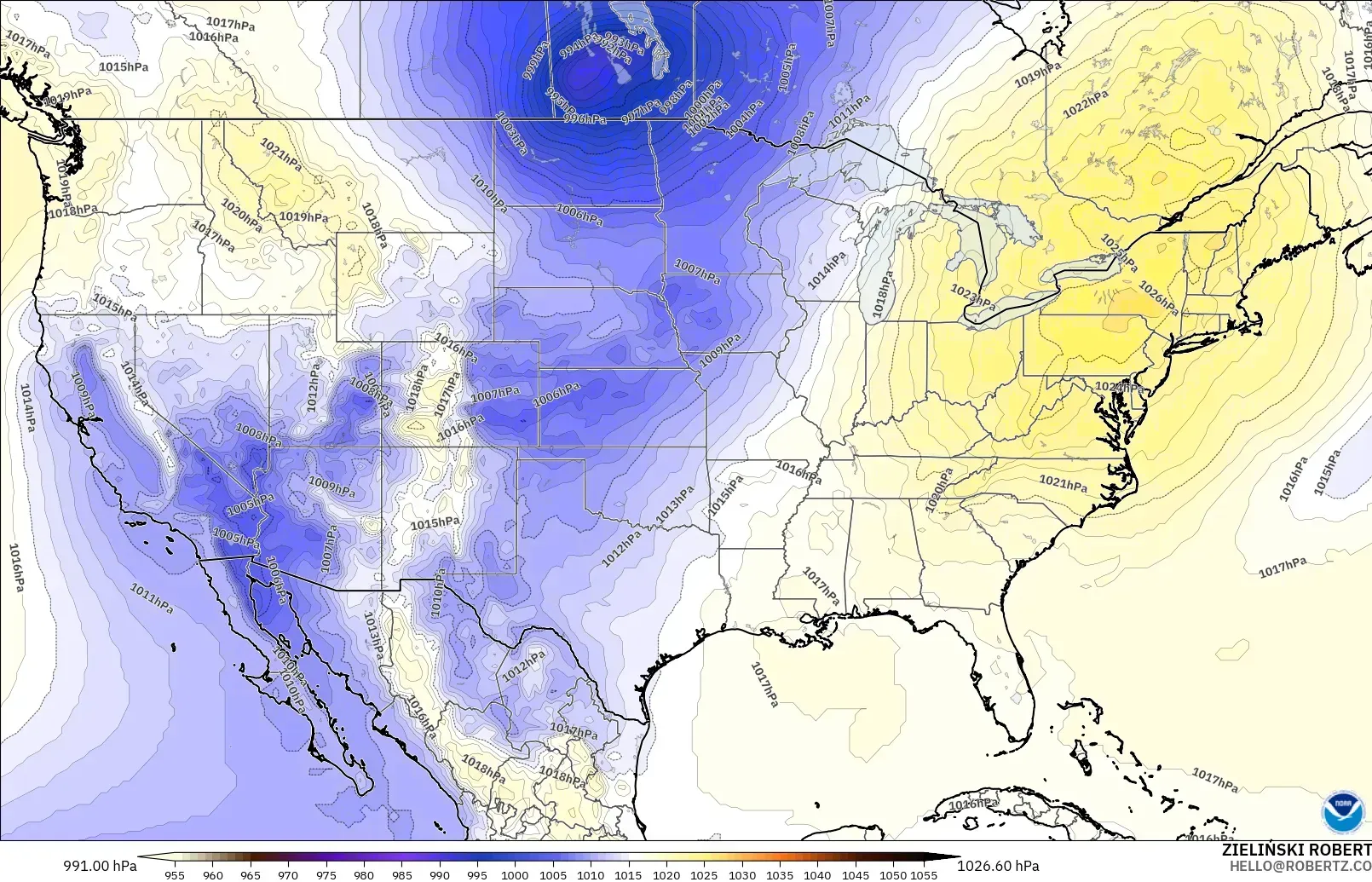 GFS model - Amerika Birleşik Devletleri, Basınç