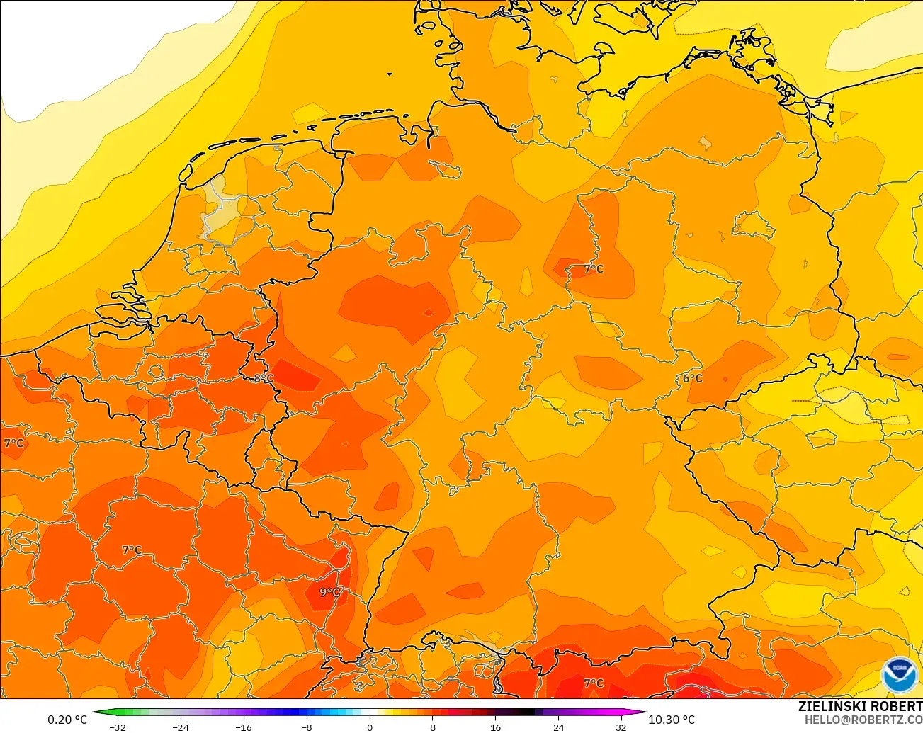 GFS model - Almanya, 2 m Sıcaklık Anomalisi
