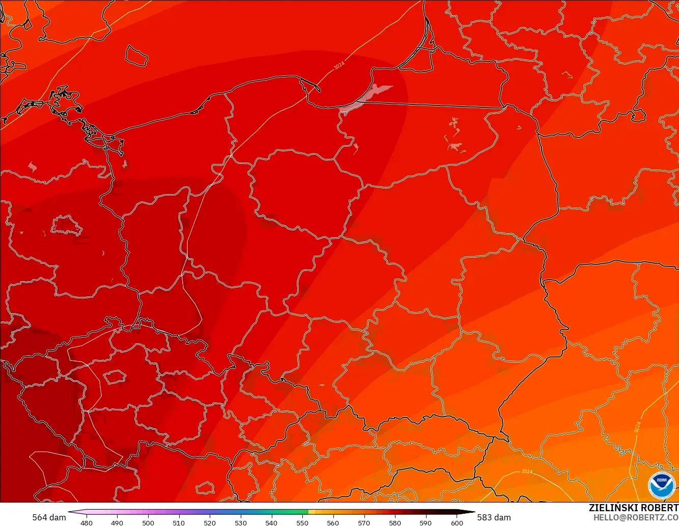 GFS model - Polonya, 500 hPa’da jeopotansiyel yükseklik