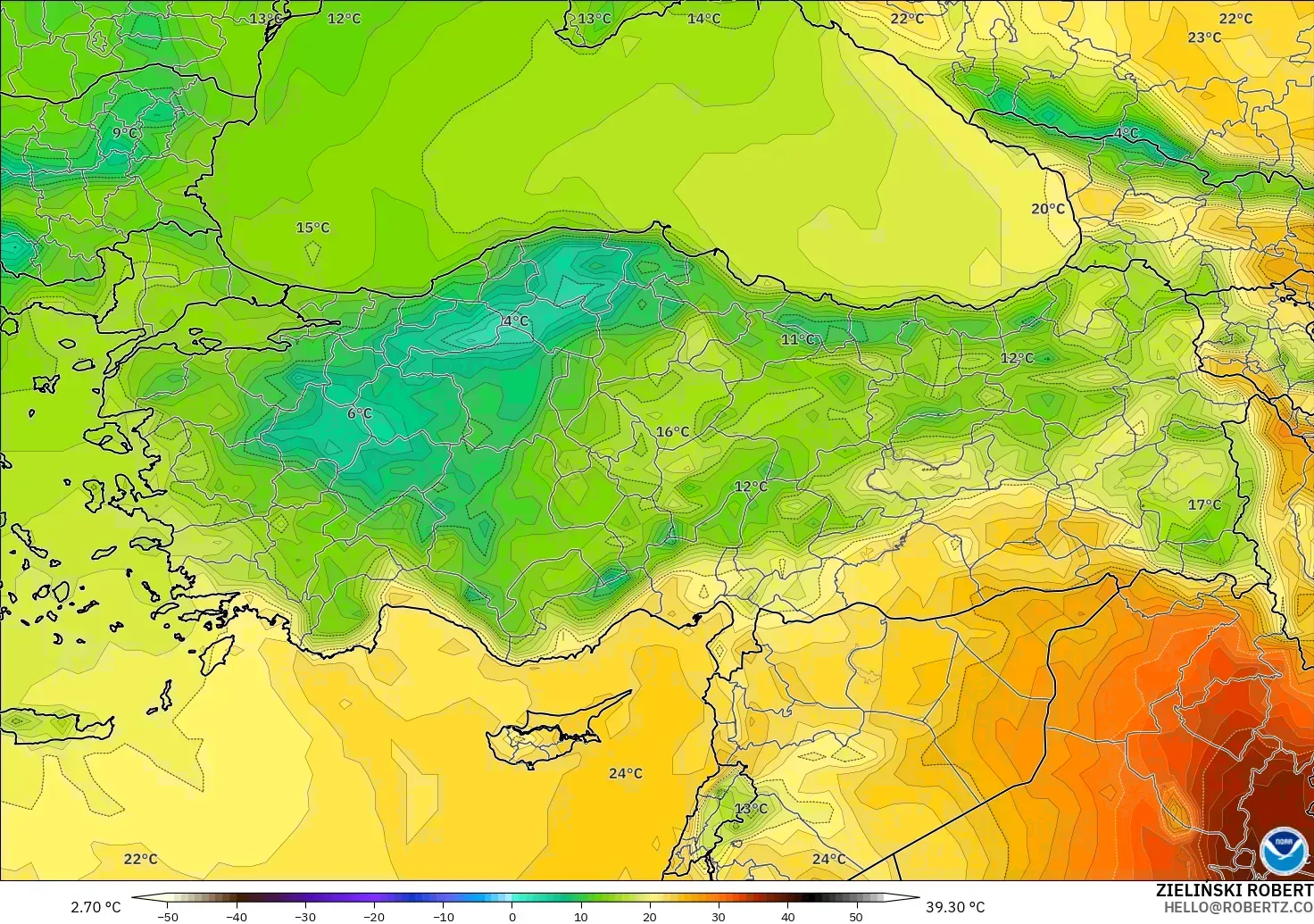GFS model - Türkiye, 2 m Sıcaklık