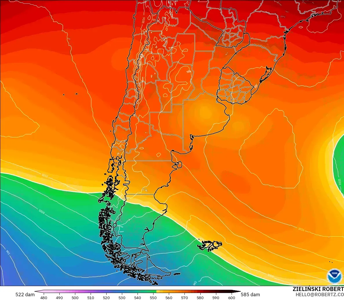 GFS model - Arjantin, 500 hPa’da jeopotansiyel yükseklik