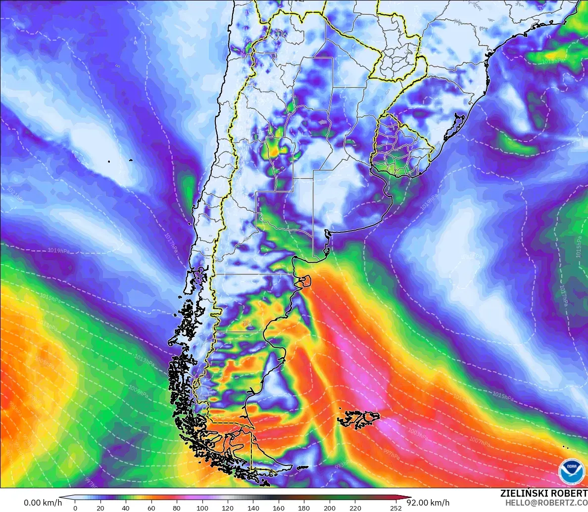 GFS model - Arjantin, En Yüksek Rüzgâr