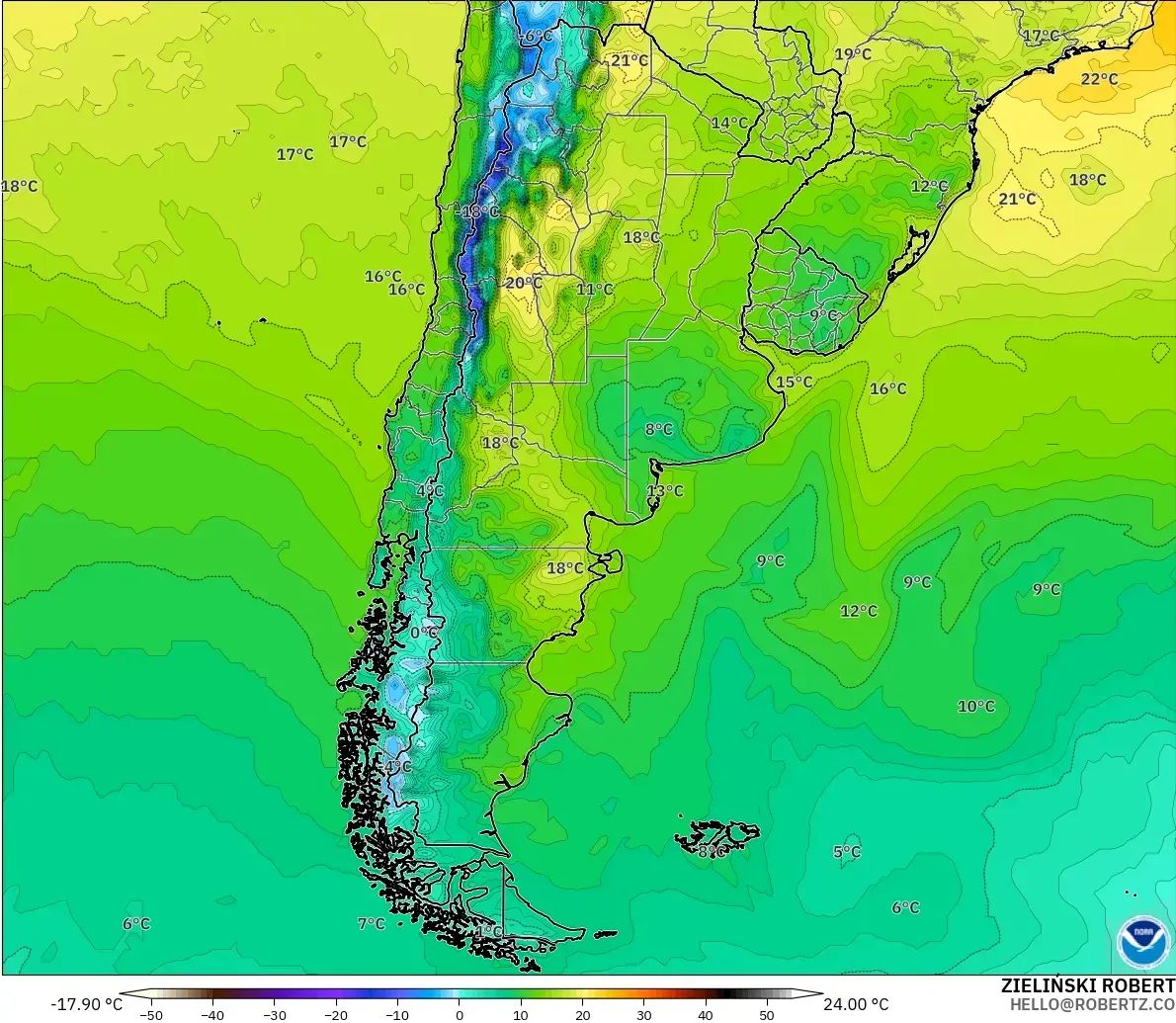 GFS model - Arjantin, 2 m Sıcaklık