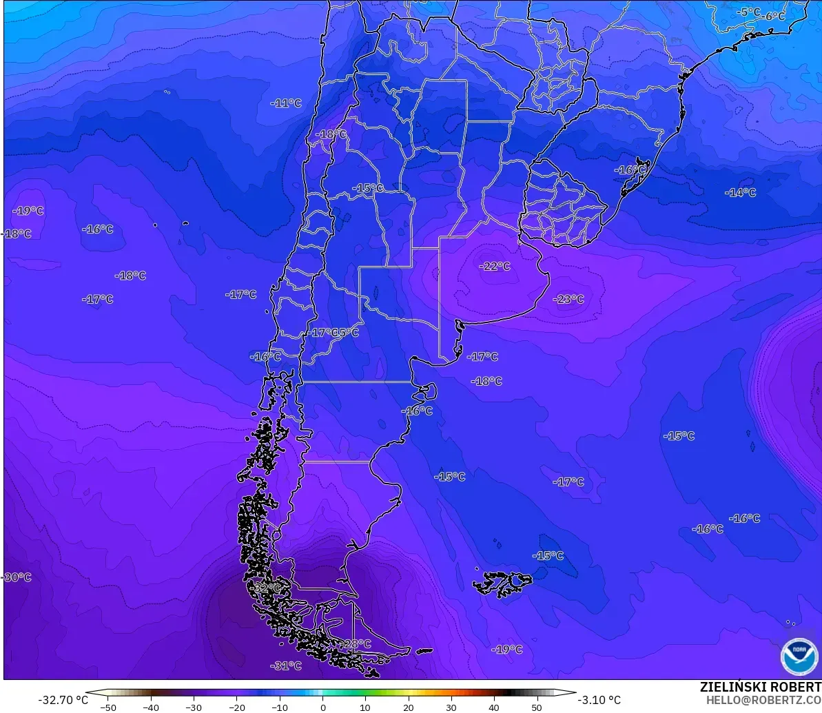 GFS model - Arjantin, 500 hPa Sıcaklık