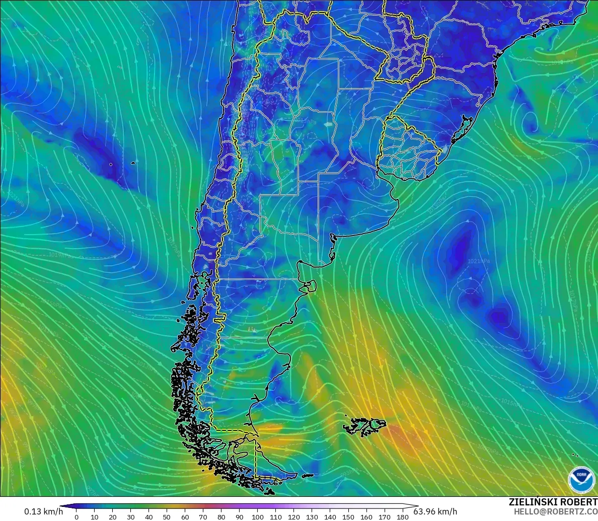 GFS model - Arjantin, 10 m Rüzgâr