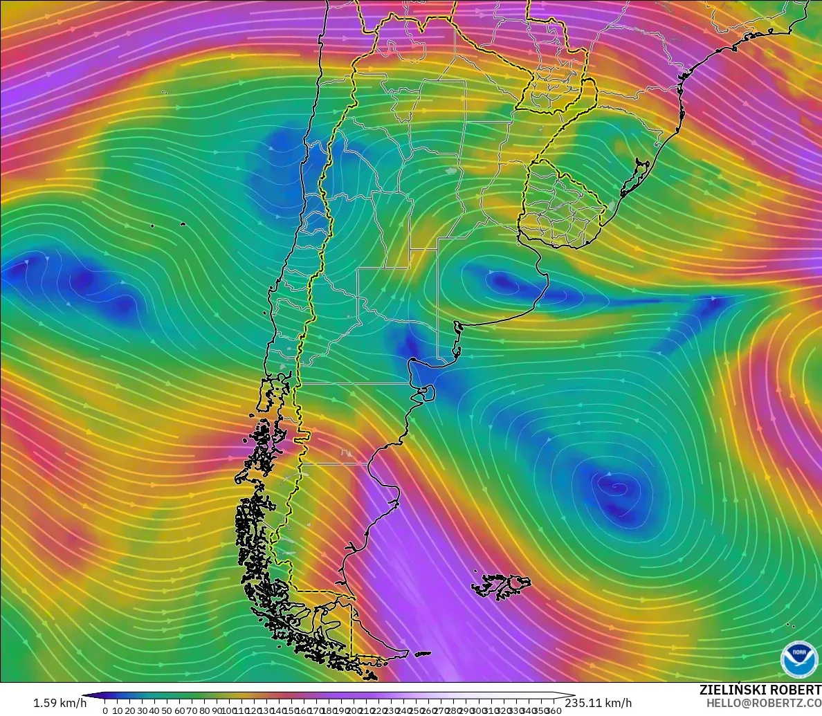 GFS model - Arjantin, 300 hPa Rüzgârı (jet)