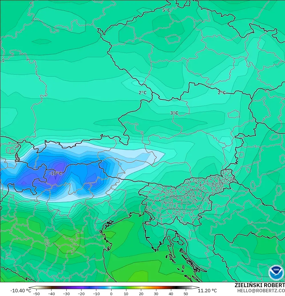 GFS model - Avusturya, 2 m Çiy Noktası
