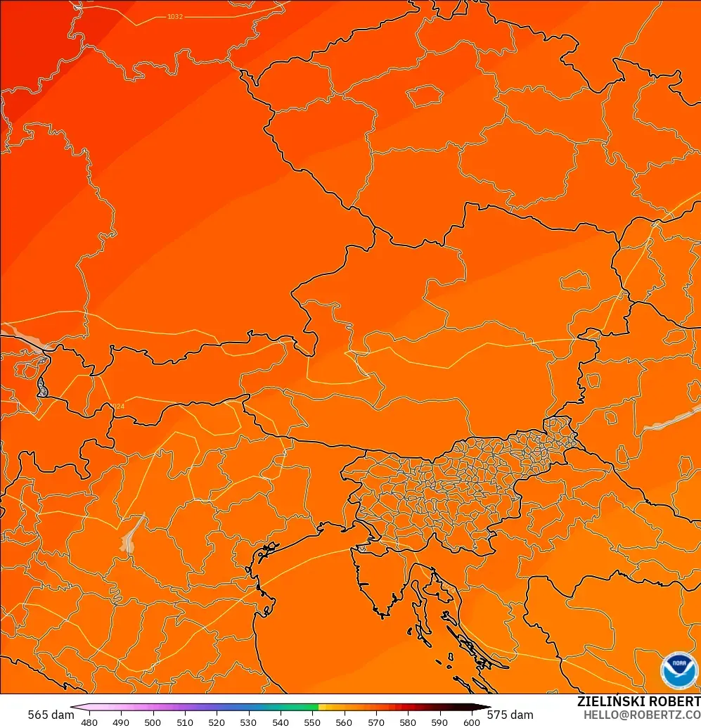 GFS model - Avusturya, 500 hPa’da jeopotansiyel yükseklik