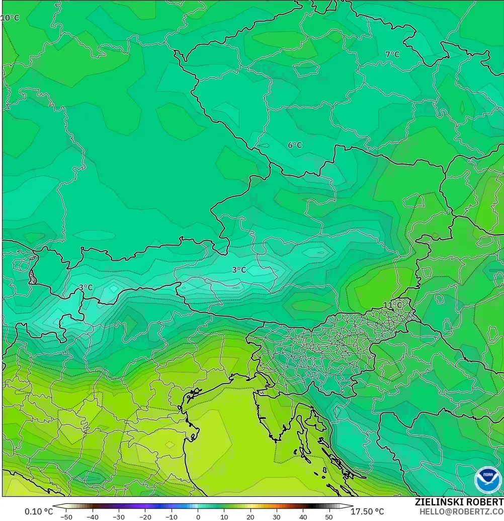 GFS model - Avusturya, 2 m Sıcaklık