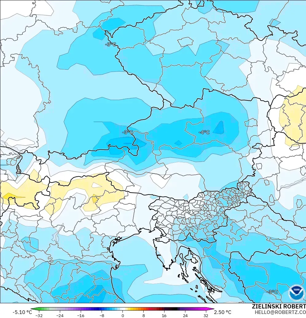 GFS model - Avusturya, 850 hPa Sıcaklık Anomalisi