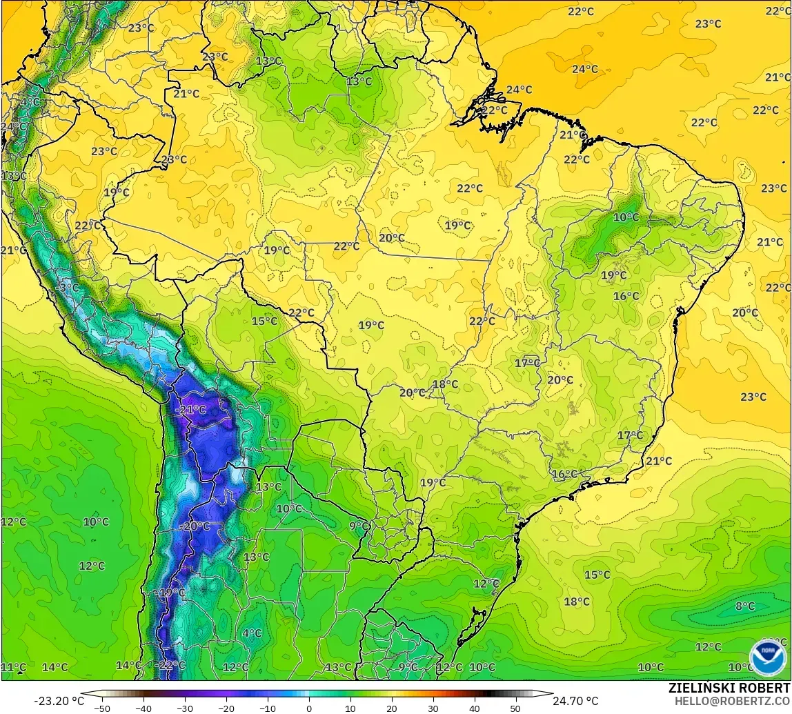 GFS model - Brezilya, 2 m Çiy Noktası