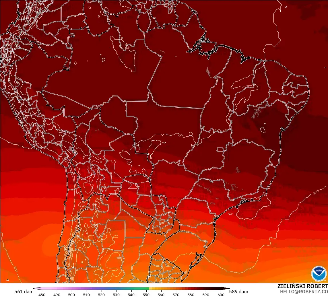 GFS model - Brezilya, 500 hPa’da jeopotansiyel yükseklik