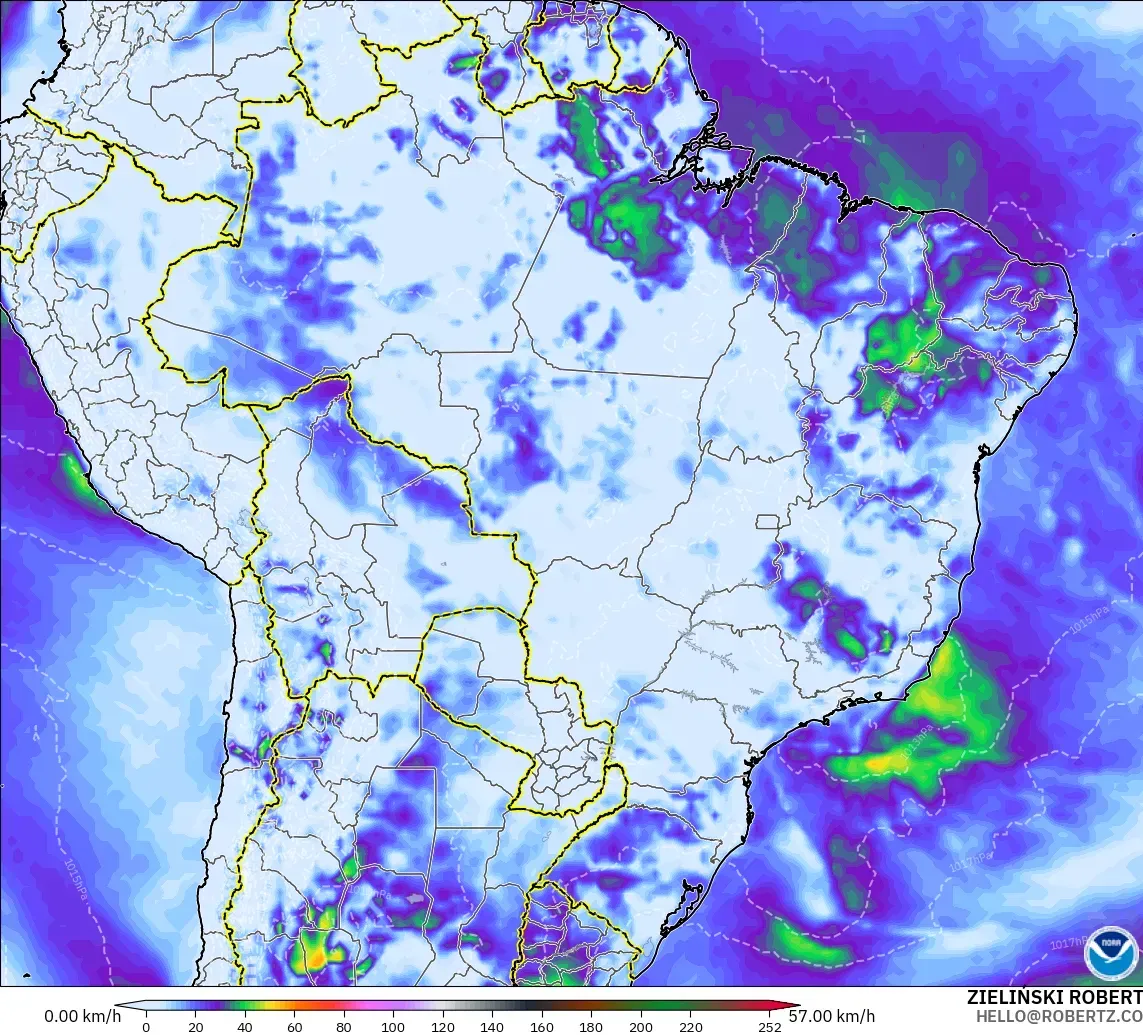 GFS model - Brezilya, En Yüksek Rüzgâr