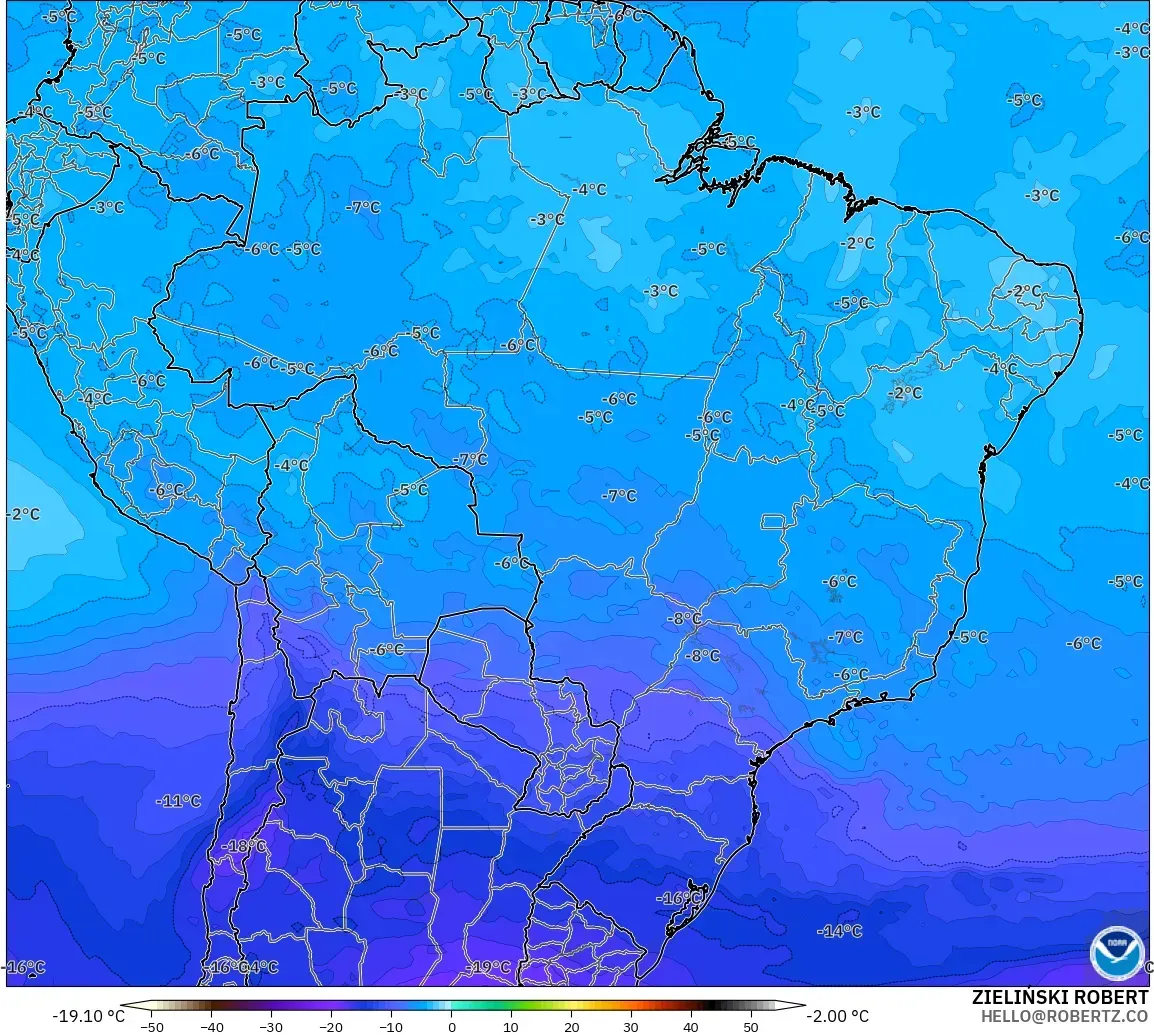 GFS model - Brezilya, 500 hPa Sıcaklık