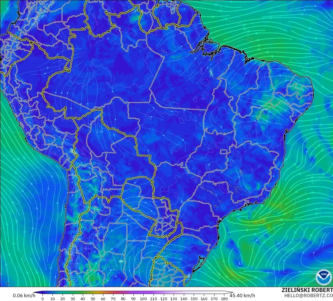 GFS model - Brezilya, 10 m Rüzgâr