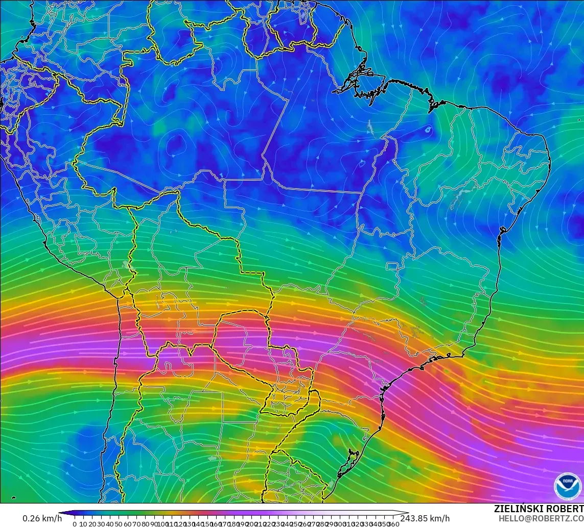 GFS model - Brezilya, 300 hPa Rüzgârı (jet)
