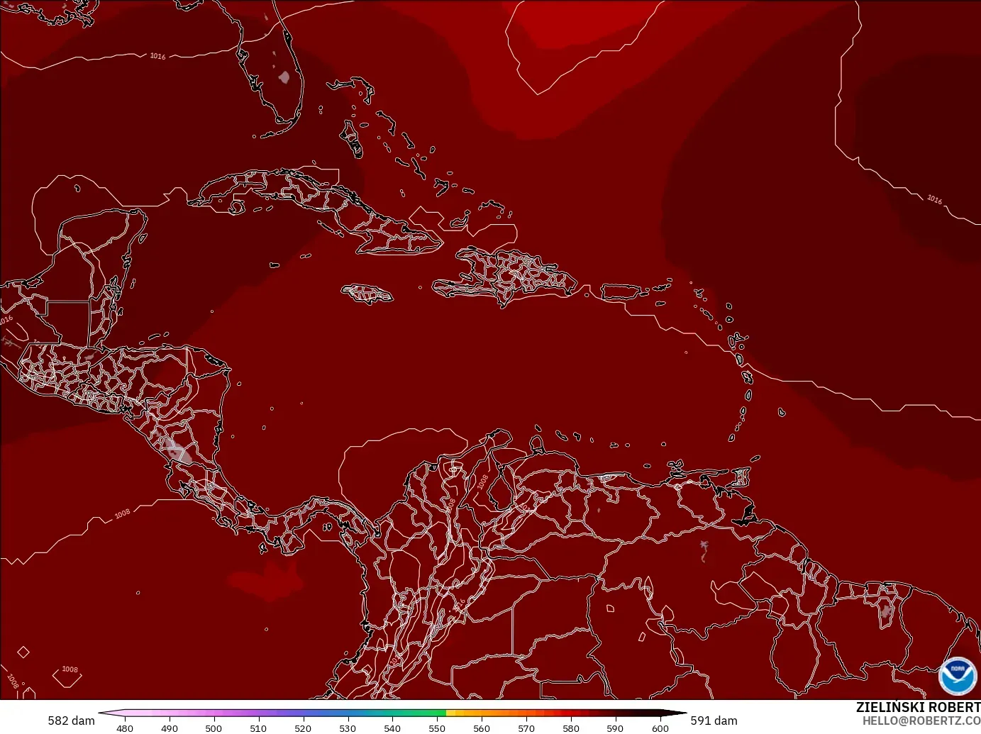 GFS model - Karayipler, 500 hPa’da jeopotansiyel yükseklik