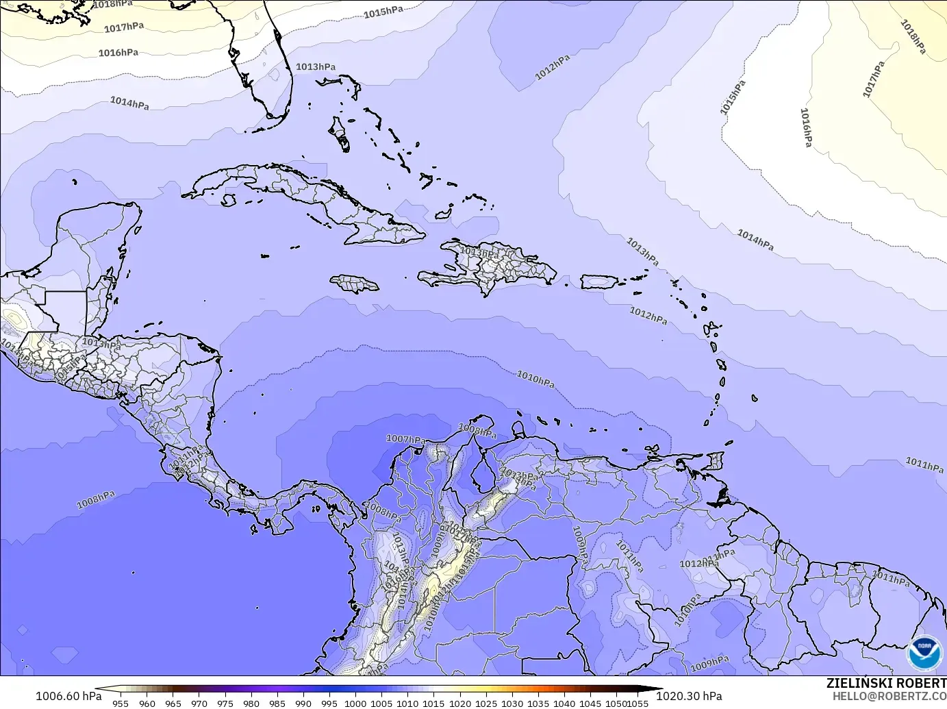 GFS model - Karayipler, Basınç